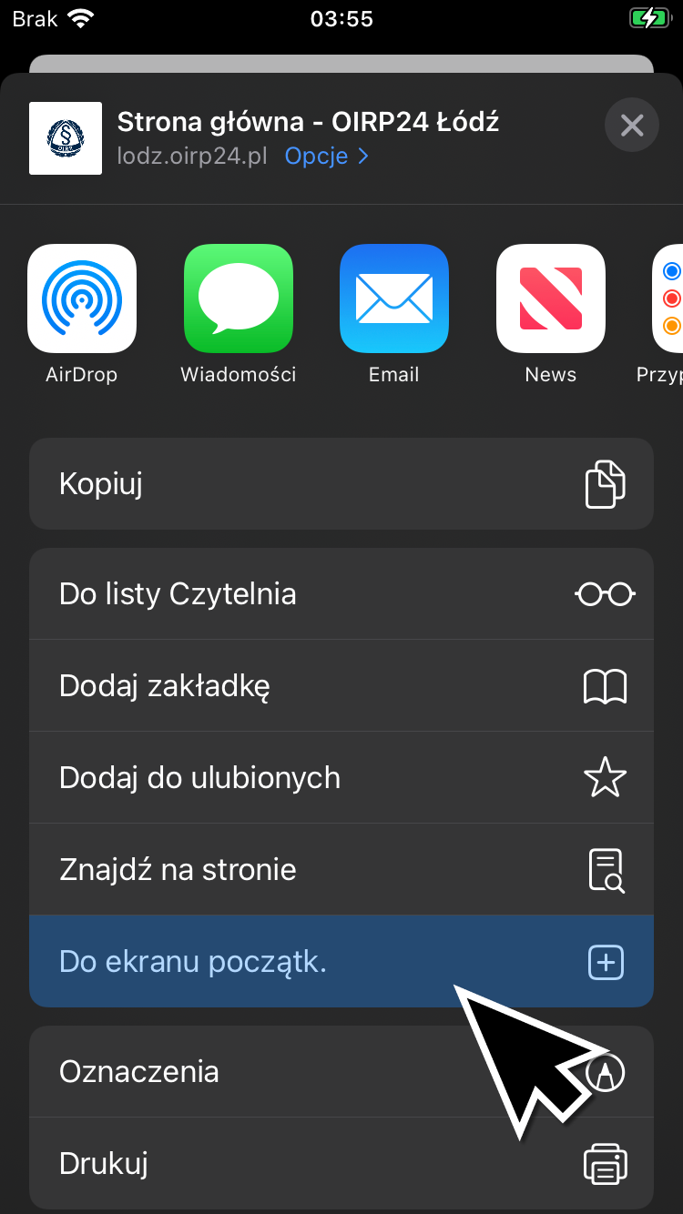 Instalacja w iOS Safari - krok 2