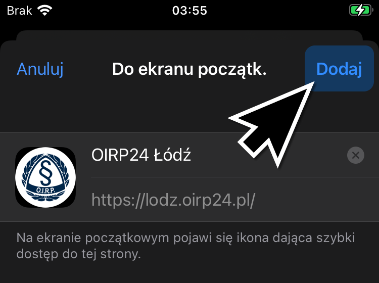 Instalacja w iOS Safari - krok 3